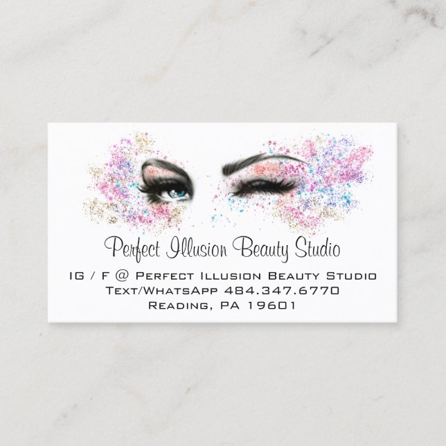 Perfekt Beauty Studio Services Lash Makeup Visitkort (Framsida)