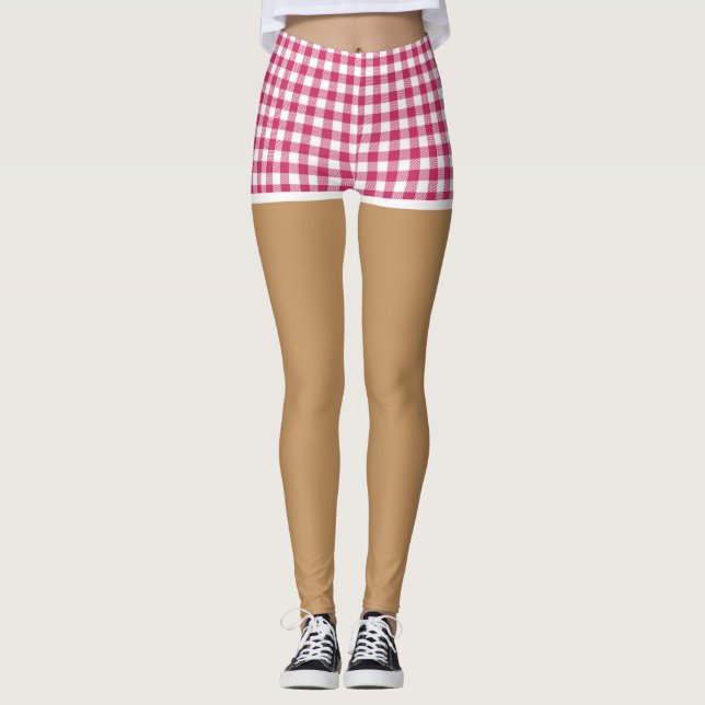 Perfekt Ben i Modern Cherry Red Gingham Kort Leggings (Framsida)