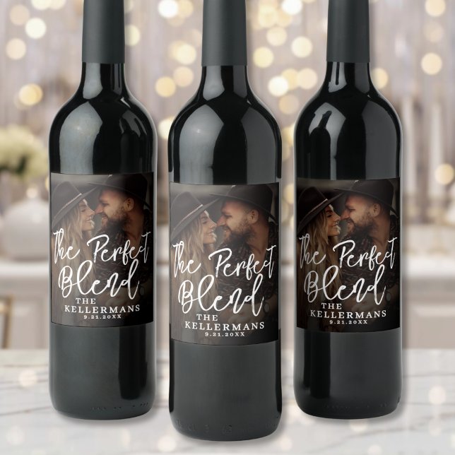 Perfekt Blandning Bröllopsfoto Vinflaska Etikett (Perfect Blend Wedding Photo Wine Label )