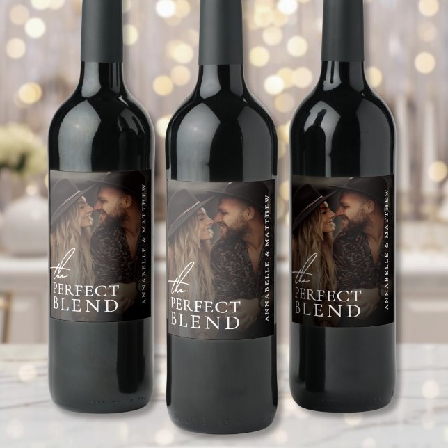 Perfekt Blandning Bröllopsfoto Vinflaska Etikett (Perfect Blend Wedding Photo Wine Label )