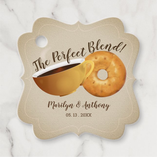 Perfekt Blandningskaffe och Bagel | BRÖLLOP Gåvor Etiketter (Framsida)