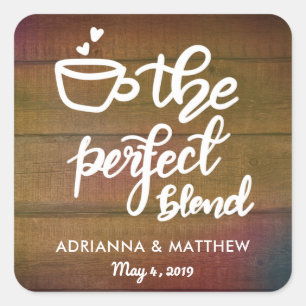 Perfekt Blend Rustic Wood Wedding Favor Fyrkantigt Klistermärke