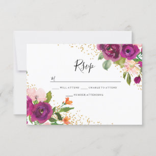 Perfekt Bröllop: Burgundy Rosa Blomma RSVP OSA Kort