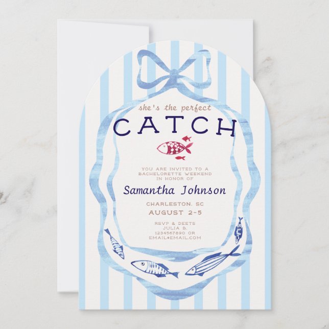 Perfekt Catch Preppy Fishing Bachelorette Inbjudningar (Framsida)