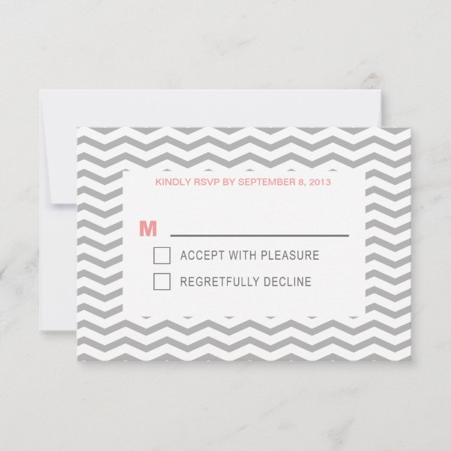 Perfekt Chevron-typografi - Korall och grått bröll OSA Kort (Framsida)