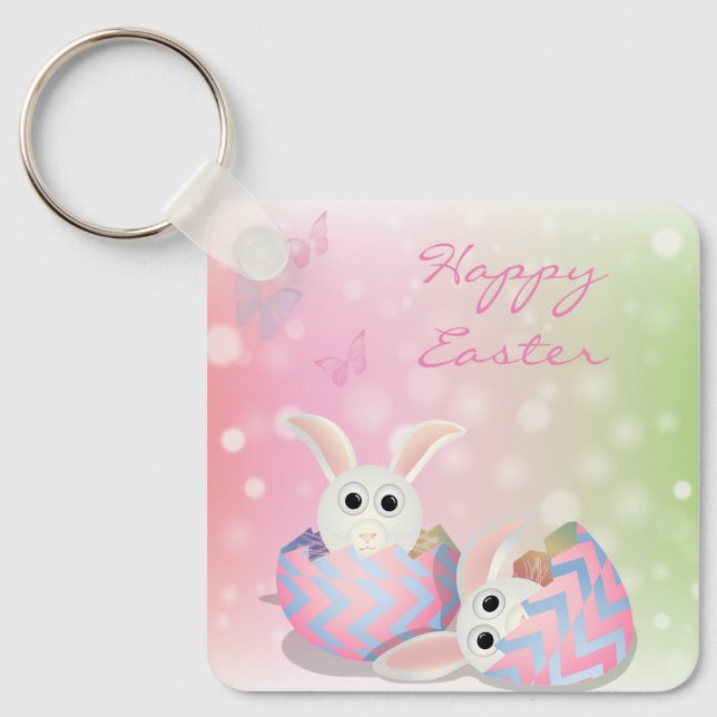 Perfekt, Coola Glad påsk, Lycklig Bunny Nyckelring (Framsida)