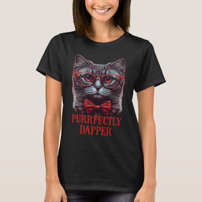 Perfekt dapper katt som bär fluga och röda solglas t shirt (Framsida)