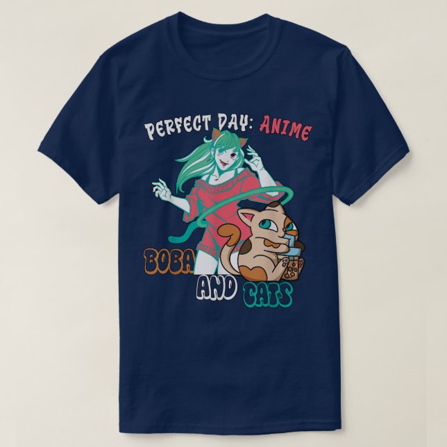 Perfekt Day Anime, Boba och Cats T-Shirt (Design framsida)