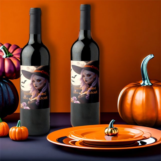 Perfekt Destillerad Vin & Witchcraft Halloween Vinflaska Etikett (Skapare uppladdad)