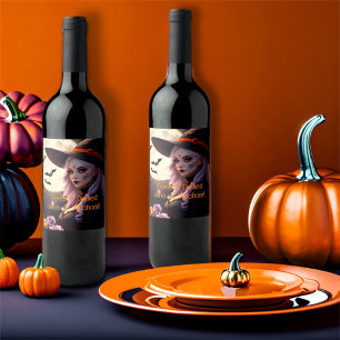 Perfekt Destillerat Vin & Häxkonst Halloween Vinflaska Etikett