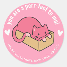 Perfekt för mig! Cute Cat Classroom Valentine Runt Klistermärke