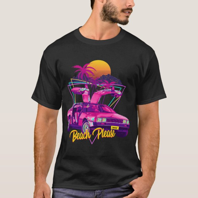 Perfekt, Futuristiska Car Retro Sunset Synthwave T Shirt (Framsida)