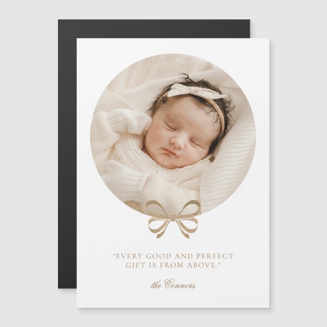 Perfekt Gift White & Guld Birth Notice Magnetisk Inbjudningskort (Fram/baksida)