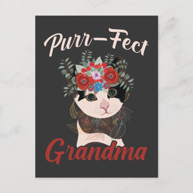 Perfekt Grandma Cat Flower-kärleksfull Grandföräld Vykort (Framsida)