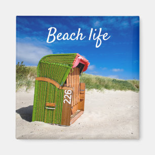 Perfekt Grönt Beach-stolsfoto med text Magnet
