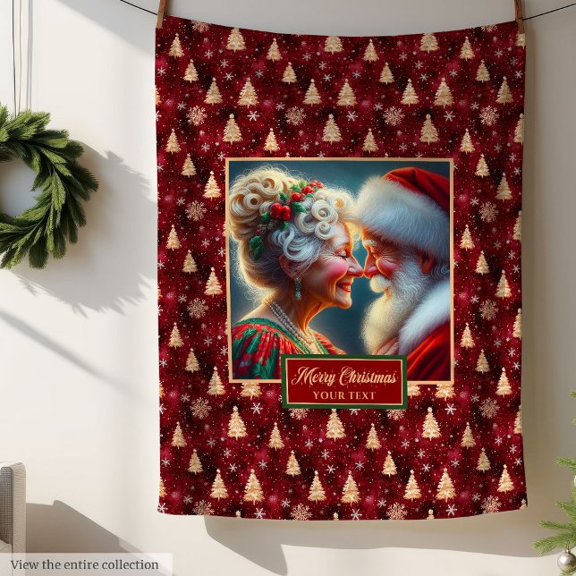 Perfekt Helgdag Throw Blanket Burgundy Guld Santa Fleecefilt (Perfect Holiday Throw Blanket Burgundy Gold Santa Claus)