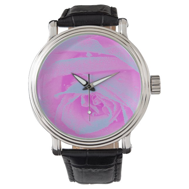 Perfekt het rosa och ljusblå rosendetalj armbandsur (Framsida)