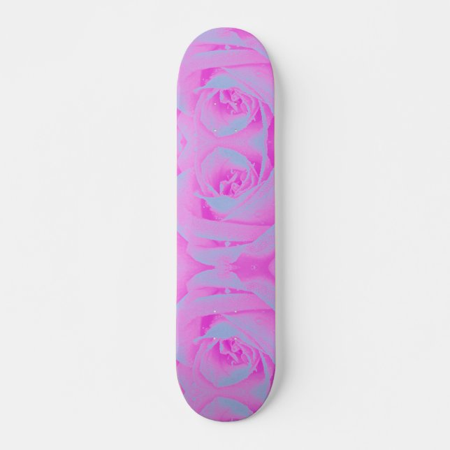 Perfekt het rosa och ljusblå rosendetalj mini skateboard bräda 18,5 cm (Framsida)