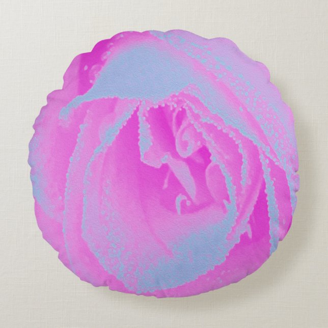 Perfekt het rosa och ljusblå rosendetalj rund kudde (Framsidan)