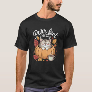 Perfekt Höstdag Söt Katt Pumpa Höst T Shirt