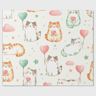 Perfekt kärleksparad – Katter & hjärtballonger Presentpapper
