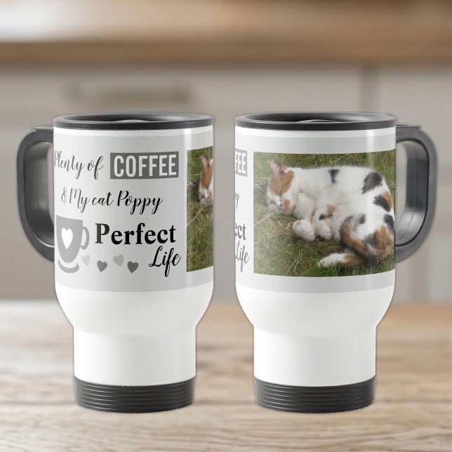 Perfekt kattdjur och kaffe mörk blekgrå bild resemugg (Skapare uppladdad)