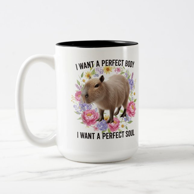 Perfekt Kropp Perfekt Själ Söt Capybara Mental Häl Två-Tonad Mugg (Vänster)