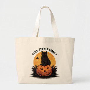Perfekt läskig svart katt på pumpa Halloween Jumbo Tygkasse