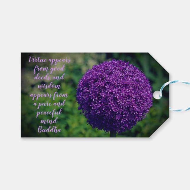Perfekt Lila Allium Flower Motivering Quote Presentetikett (Framsidan (Horisontell))