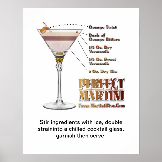 Perfekt Martini Cocktail Recipe Art 16" x 20" Poster (Framsidan)