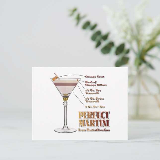 Perfekt Martini Cocktail Recipe Art Vykort (Stående Fram)
