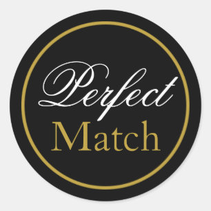 "Perfekt Match" Bröllop Sticker - Black Guld Runt Klistermärke