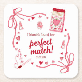 Perfekt Match Coquette Bröllopsfest Personlig Underlägg Papper Kvadrat