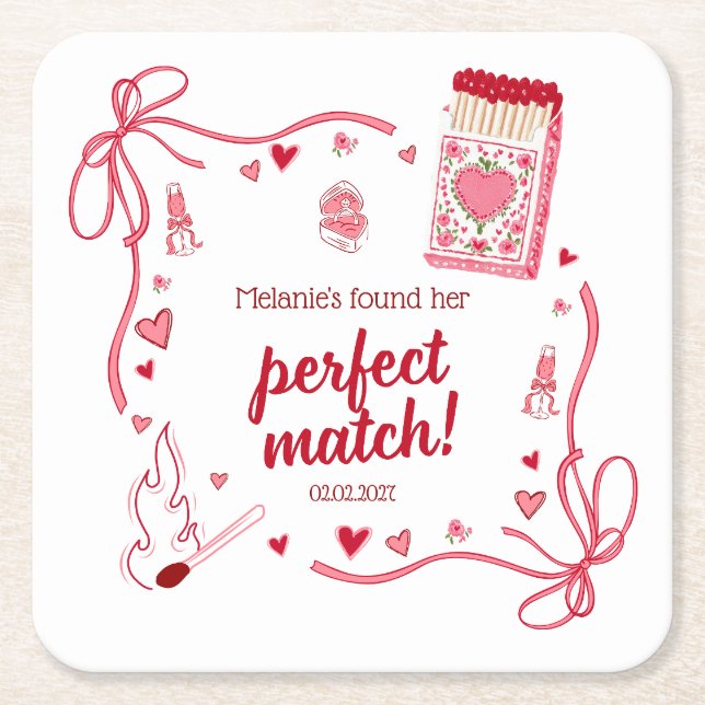 Perfekt Match Coquette Bröllopsfest Personlig Underlägg Papper Kvadrat (Framsidan)