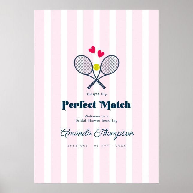 Perfekt Match Förberedande Tennis Bröllopsdusch Vä Poster (Framsidan)