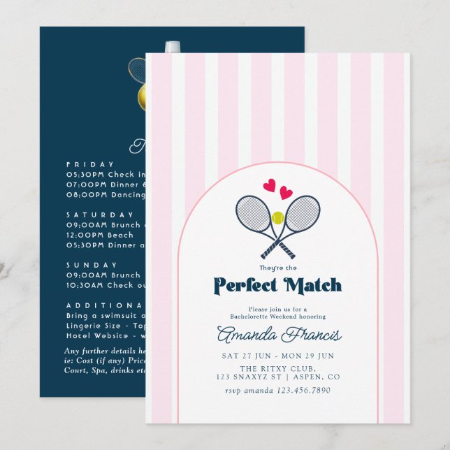 Perfekt Match Förberedande Tennis Senterett Helg Inbjudningar (Fram/baksida)