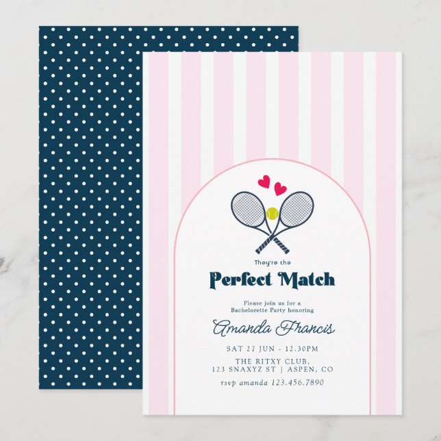 Perfekt Match Förberedande Tennis Sjungbröllopsfes Inbjudningar (Fram/baksida)