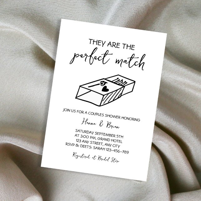 Perfekt Match Hand plockade Par Shower Inbjudningar (Perfect Match Hand Drawn Couples Shower Invitation)