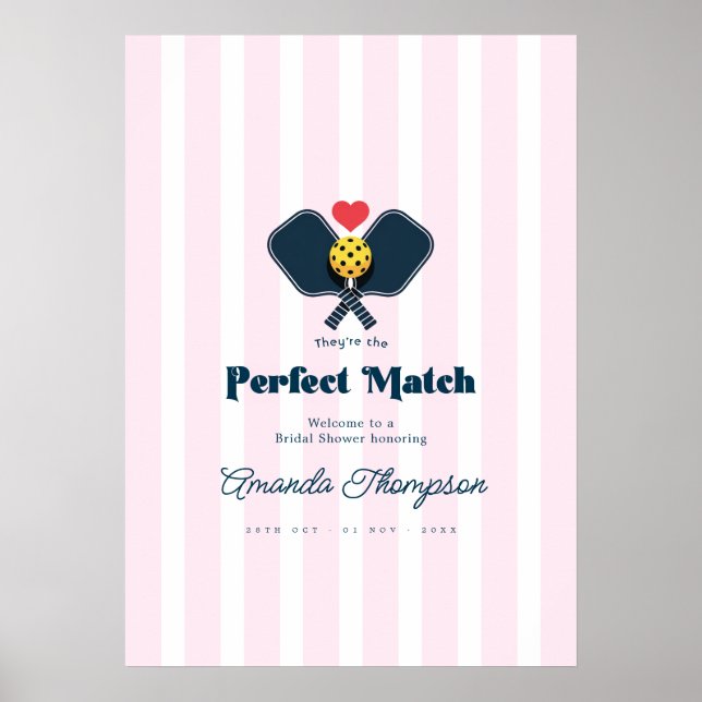 Perfekt Match Preppy Pickleball Bröllopsdusch Välk Poster (Framsidan)