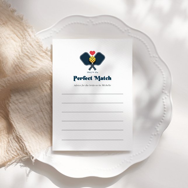 Perfekt Match Preppy Pickleball Bröllopsfest Rådkort (Perfect Match Preppy Pickleball Bridal Shower Advice Card)