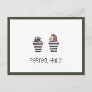 Perfekt Match   Söt Igelkott & Kaktus Kärlek Vykort