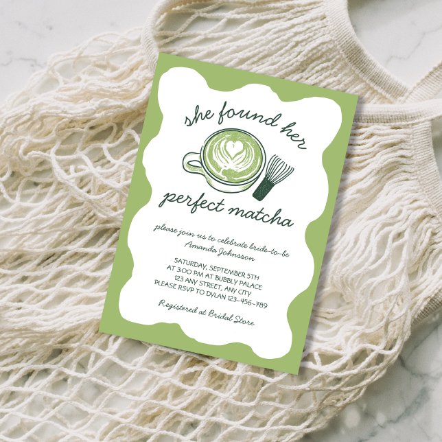Perfekt Matcha Grönt Te Bröllopsdusch Inbjudningar (Perfect Matcha Green Tea Hand Drawn Bridal Shower Invitation)