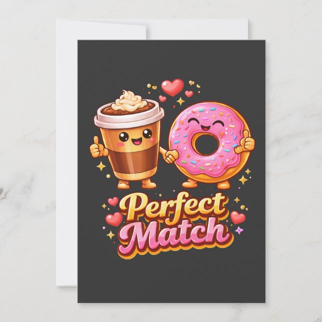 Perfekt Matchning Kaffe och Munk Söt Mat Inbjudningar (Framsida)