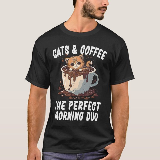 Perfekt morgonpar Coffee And Cats  3 T Shirt (Framsida)