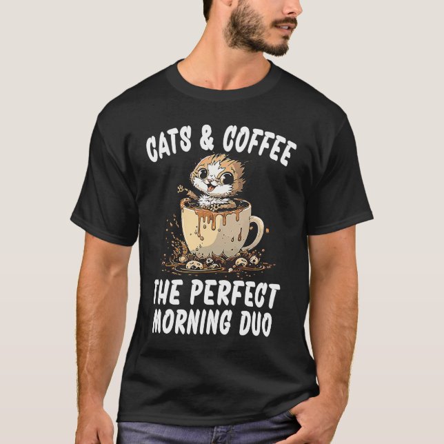 Perfekt morgonpar koffe och katter  2 t shirt (Framsida)