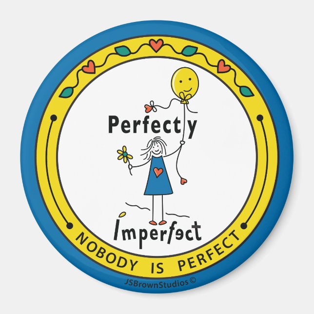 Perfekt Ofullkomlig 1B_Rund Magnet 3” (Framsidan)