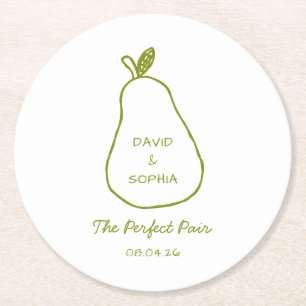 Perfekt Pair - Chic Pear Illustration Cute Bröllop Underlägg Papper Rund