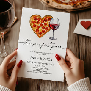 Perfekt Pair Pizza Vin Bröllop Förlovningsfest Inbjudningar