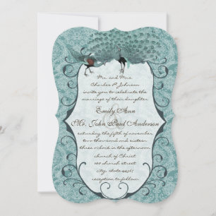 Perfekt Pair Sea Blue Damask Peacock Elegance Inbjudningar