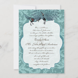 Perfekt Pair Sea Blue Damask Peacock Elegance Inbjudningar